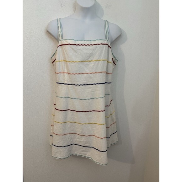 Forever 21 Dress Women Embroidered Zigzag Sundress Linen Blend Size 3X Rainbow - Picture 5 of 11